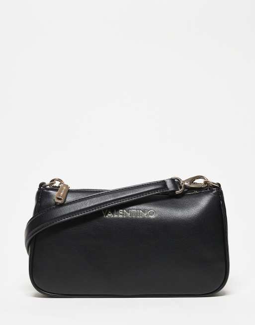 Bolso de hombro negro con diseño minimalista y correa bandolera Clio Re de Valentino