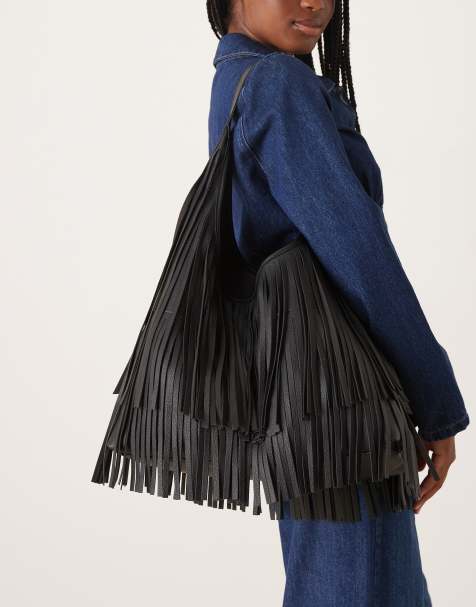Bolso de hombro negro con flecos de Gina Tricot - view 1