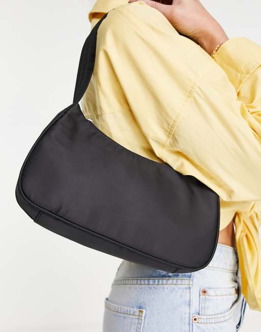 Bolso de hombro negro curvo estilo años 90 de nylon de ASOS DESIGN - BLACK, 3 de 4