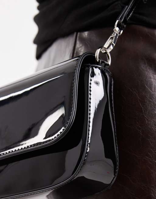 Bolso de hombro negro de charol de Glamorous, 4 de 4