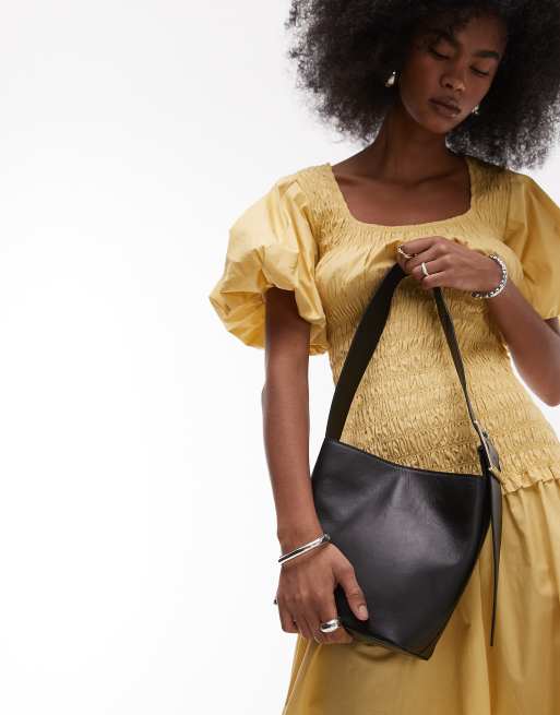 Bolso de hombro negro de cuero auténtico Sinitta de Topshop, 3 de 4