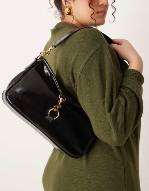 Bolso de hombro negro holgado con cierre dorado de Glamorous , 2 de 4