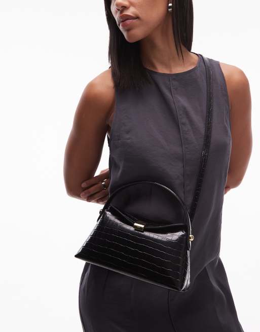 Bolso de hombro negro holgado efecto piel de cocodrilo Emma de JW PEI , 3 de 4