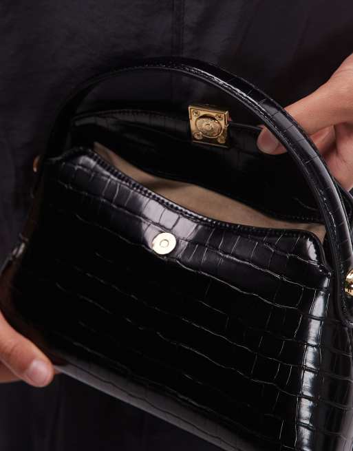 Bolso de hombro negro holgado efecto piel de cocodrilo Emma de JW PEI , 4 de 4
