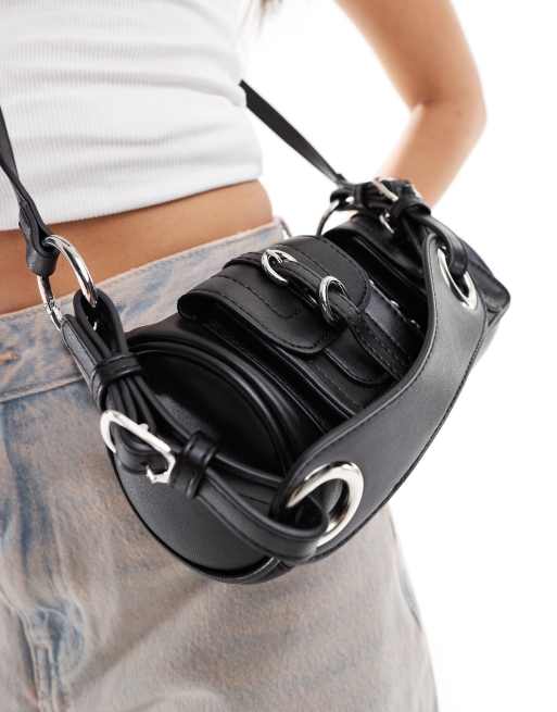 Bolso de hombro negro lavado con detalle de lazada y bolsillo de Glamorous , 4 de 4