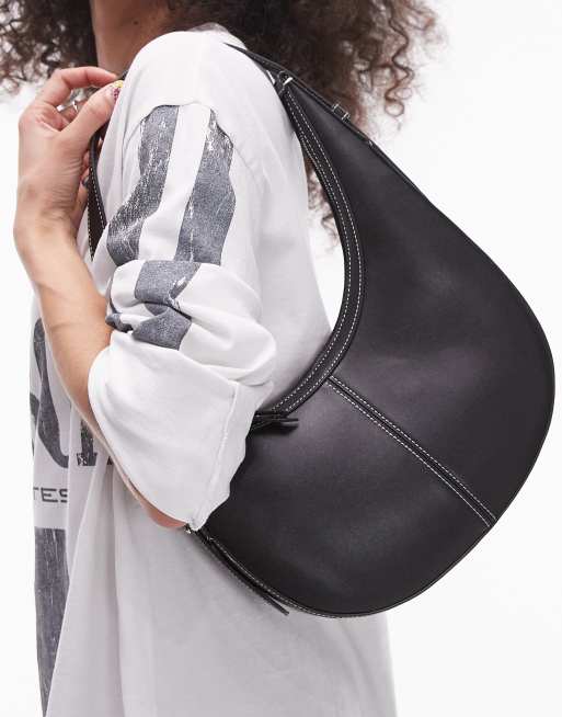 Bolso de hombro negro redondeado asimétrico Samina de Topshop, 2 de 4