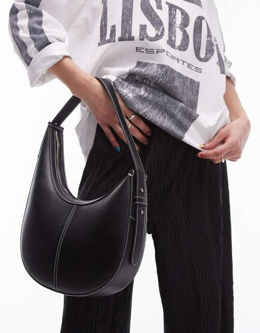 Bolso de hombro negro redondeado asimétrico Samina de Topshop, 3 de 4