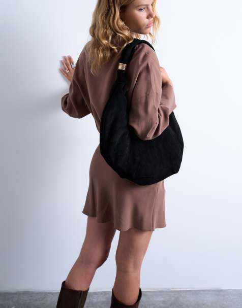 Bolso de hombro negro semicircular de ante auténtico Sterling de Topshop - view 1