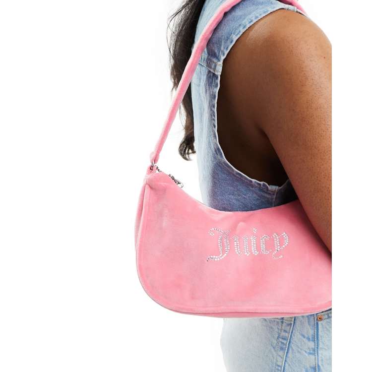 Bolso de hombro rosa limonada de velour con detalle de strass de