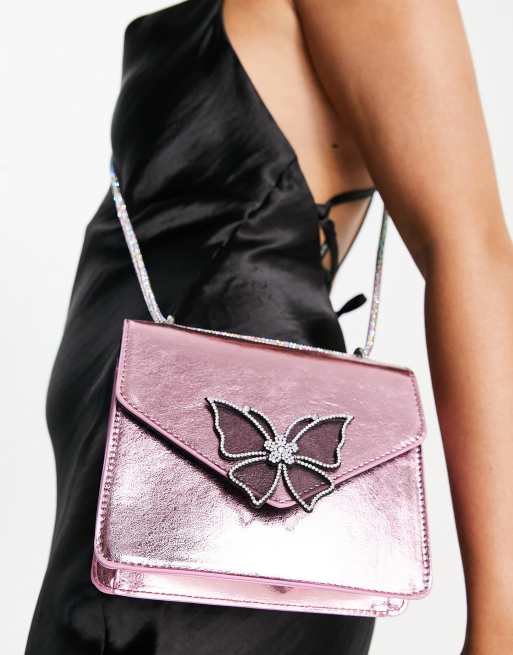 Bolso hombro rosa metalizado estilo mariposa de strass de ASOS DESIGN | ASOS