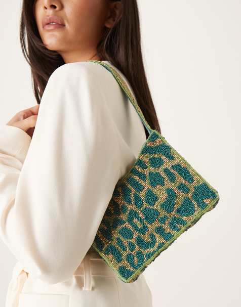 Bolso de hombro verde con estampado animal de cuentas de True Decadence - view 1