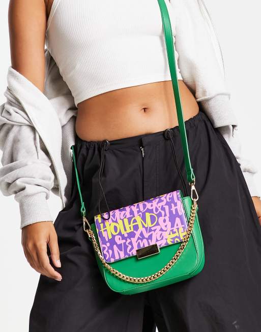 Bolso de hombro verde estampado de House of Holland