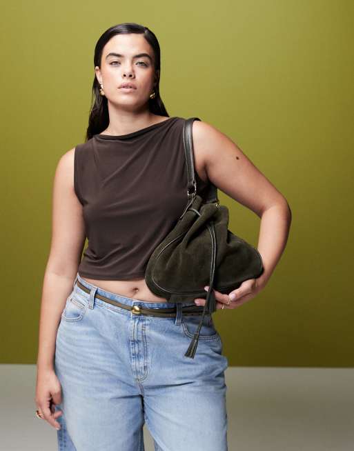 Bolso de hombro verde estilo bombonera con flecos de ante premium de ASOS DESIGN, 2 de 4