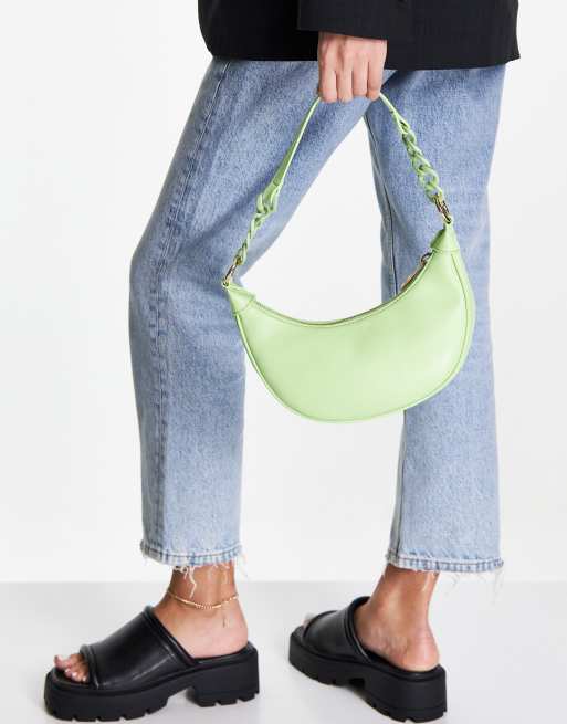 Bolso de hombro verde lima con forma de media luna y correa de resina de ASOS DESIGN , 3 de 4