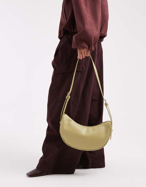 Bolso de hombro verde oliva con diseño depurado de media luna de Glamorous, 3 de 4
