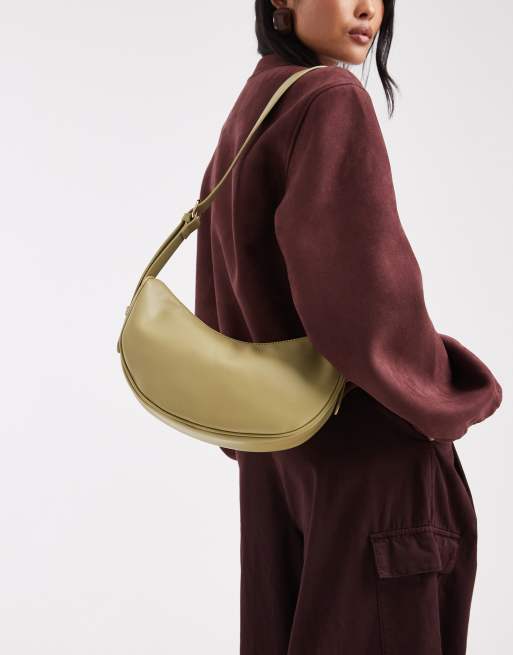 Bolso de hombro verde oliva con diseño depurado de media luna de Glamorous, 4 de 4
