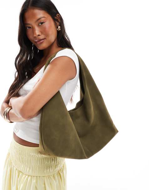 Bolso de hombro verde oliva flexible con diseño cuadrado de antelina de My Accessories - view 1