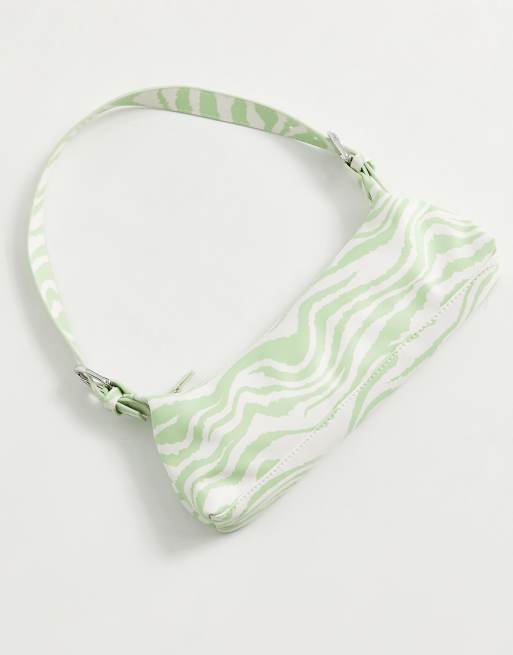 Bolso de hombro verde y blanco con estampado de cebra Sierra de Monki, 3 de 4