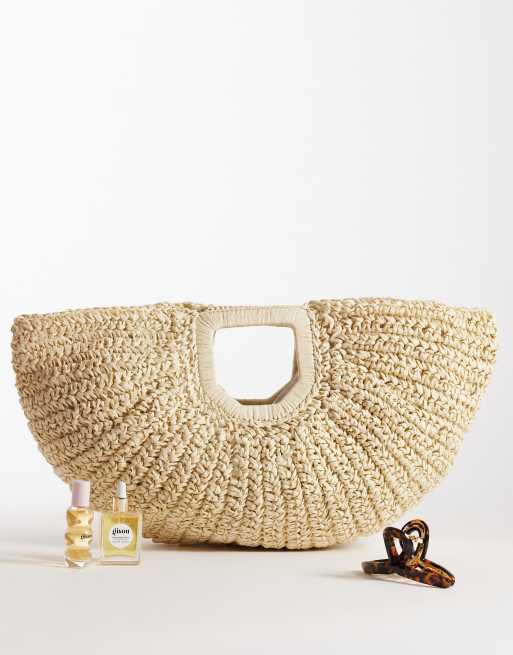 Bolso de mano beis con diseño en abanico de paja de Glamorous, 2 de 4