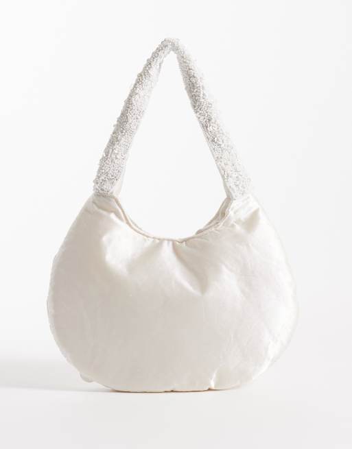 Bolso de mano blanco con adornos florales tridimensionales de True Decadence, 3 de 4