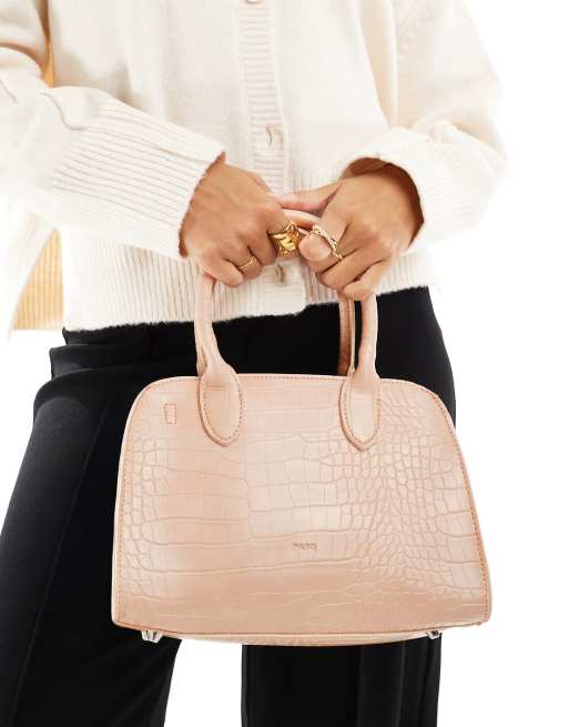 Bolso de mano blanco hueso efecto piel de cocodrilo de PASQ, 4 de 4