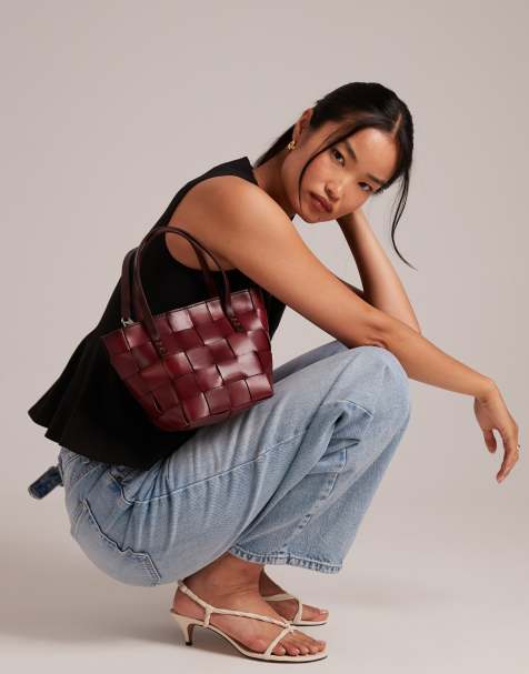 Bolso de mano burdeos con asa superior y diseño entretejido reducido de cuero Japan de Dragon Diffusion - view 1