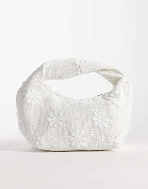 Bolso de mano color crema con diseño floral entretejido de Glamorous, 1 de 4