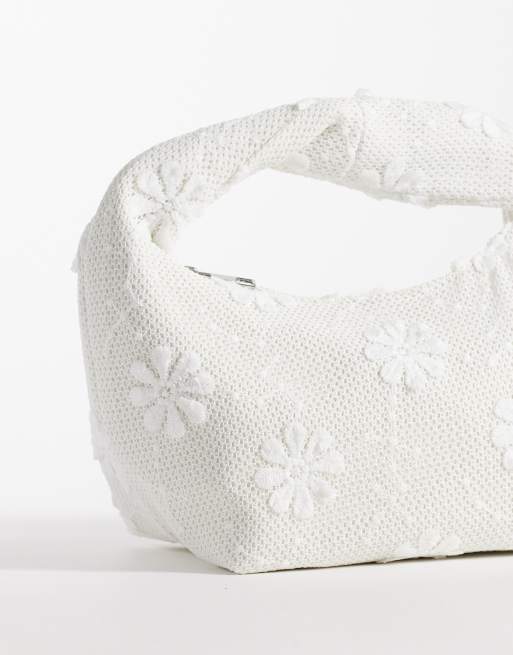 Bolso de mano color crema con diseño floral entretejido de Glamorous, 3 de 4