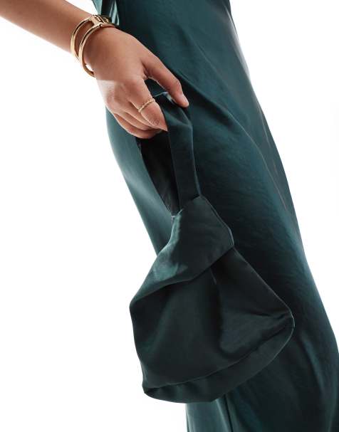 Bolso de mano de dama de honor verde esmeralda de satén de Six Stories (parte de un conjunto) - view 1