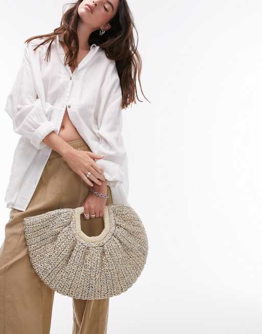 Bolso de mano de paja con reflejos plateados Gilmour de Topshop