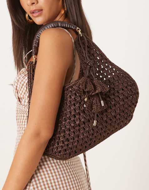Bolso de mano marrón con detalle de charm de flor de croché de Mango - view 1