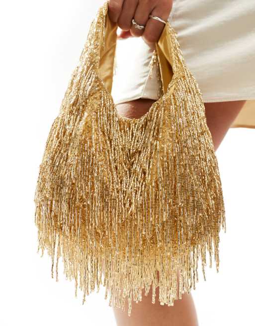 Bolso de mano pequeño dorado con abalorios de True Decadence ASOS