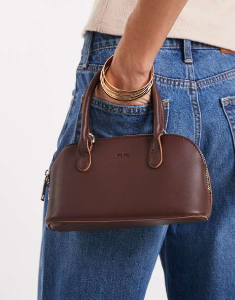 Bolso de mano pequeño marrón oscuro con dos correas de PASQ - view 1