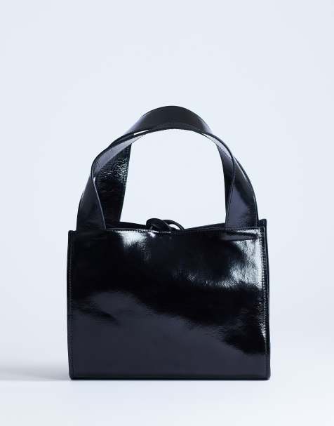 Bolso de mano pequeño negro con cierre de lazada de cuero y ante auténtico Sandy de Topshop - view 1