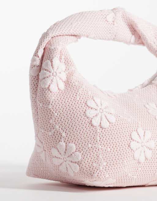 Bolso de mano rosa con diseño floral entretejido de Glamorous, 3 de 4