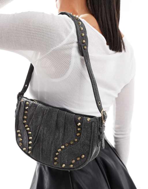 Bolso de mano vaquero gris lavado con detalle de tachuelas de ONLY, 2 de 4