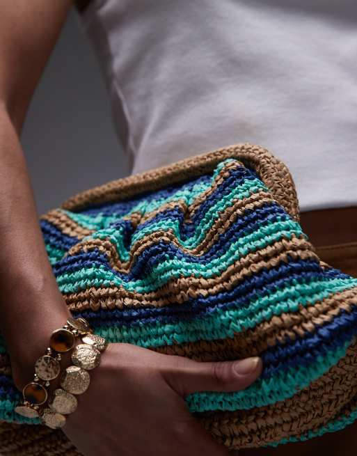 Bolso de mano verde a rayas de croché Galileo de Topshop, 2 de 4