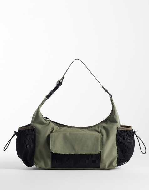 Bolso de mano verde caqui con detalle de cordón ajustable de malla de Weekday - view 1