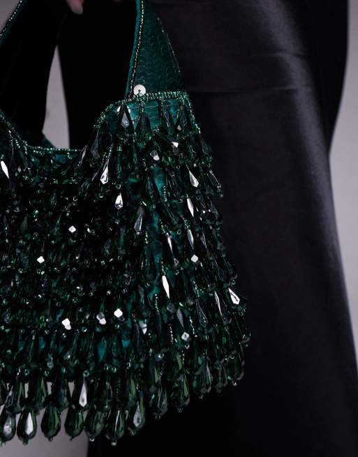 Bolso de mano verde esmeralda con diseño de cuentas colgantes de ASOS DESIGN, 2 de 4