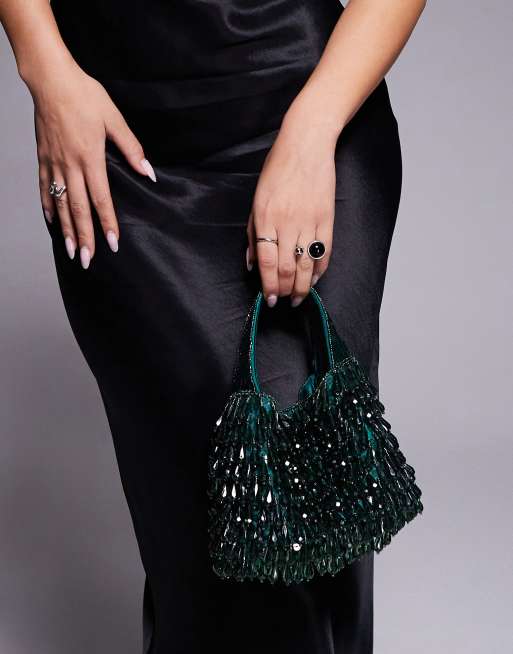 Bolso de mano verde esmeralda con diseño de cuentas colgantes de ASOS DESIGN, 3 de 4