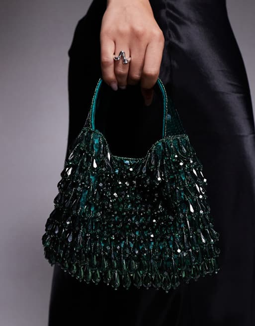 Bolso de mano verde esmeralda con diseño de cuentas colgantes de ASOS DESIGN, 4 de 4