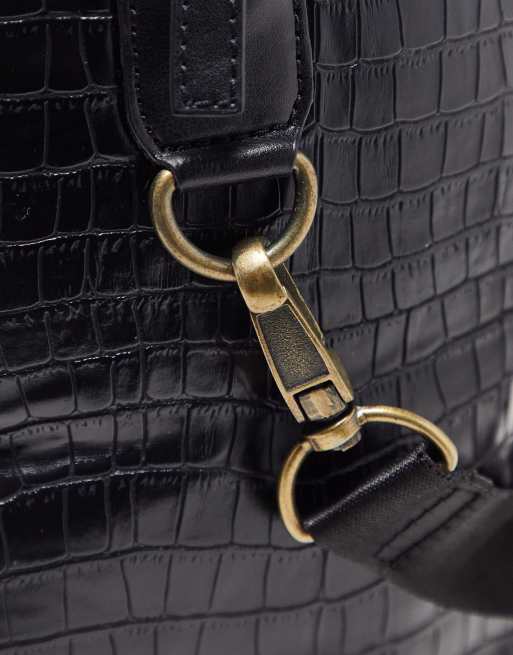 Bolso de viaje negro efecto piel de cocodrilo con diseño estructurado de ASOS DESIGN, 3 de 4