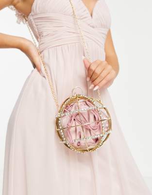 Bolso dorado con diseño enrejado esférico y adornos de strass de ASOS DESIGN