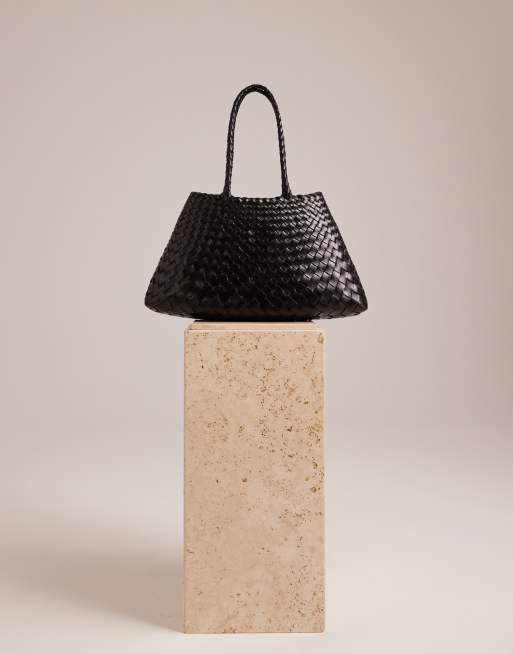 Bolso grande negro de cuero con diseño entretejido Santa Croce de Dragon Diffusion, 3 de 5