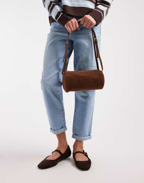 Bolso marrón oscuro de estilo deportivo con dos correas de antelina de PASQ - view 1