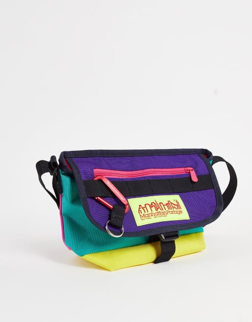 Bolso messenger verde, violeta y amarillo de nailon de Manhattan Portage