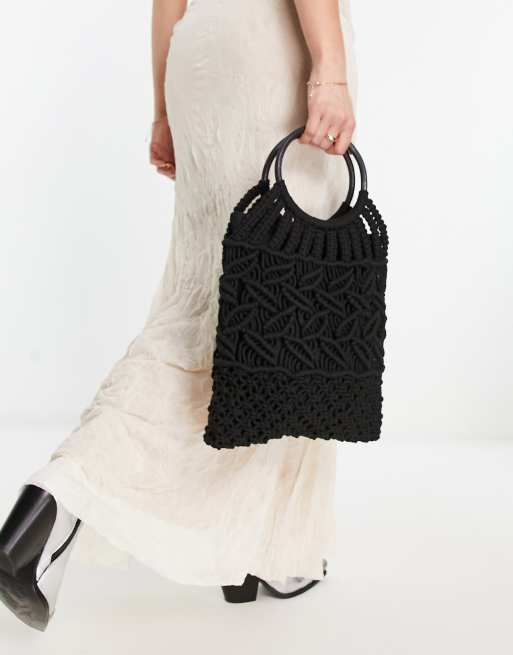 Bolso negro con asas redondas de croché de Object