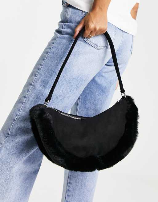 Bolso negro con forma de media luna y ribete de piel sintética The Kinley de Public Desire