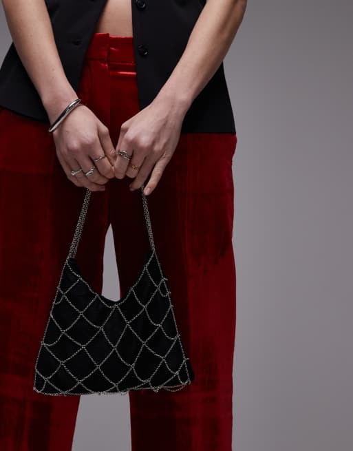 Bolso negro de terciopelo con diseño de cadena cruzada de Mango ASOS