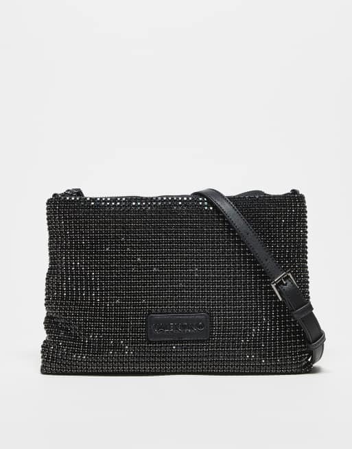 Bolso negro metalizado con diseño adornado y correa bandolera Nabilah de Valentino 